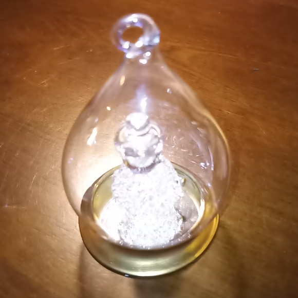 Vintage Blown Glass Teardrop w/Base Spun Glass Snowman Ornament Inside on Stand - Picture 4 of 6
